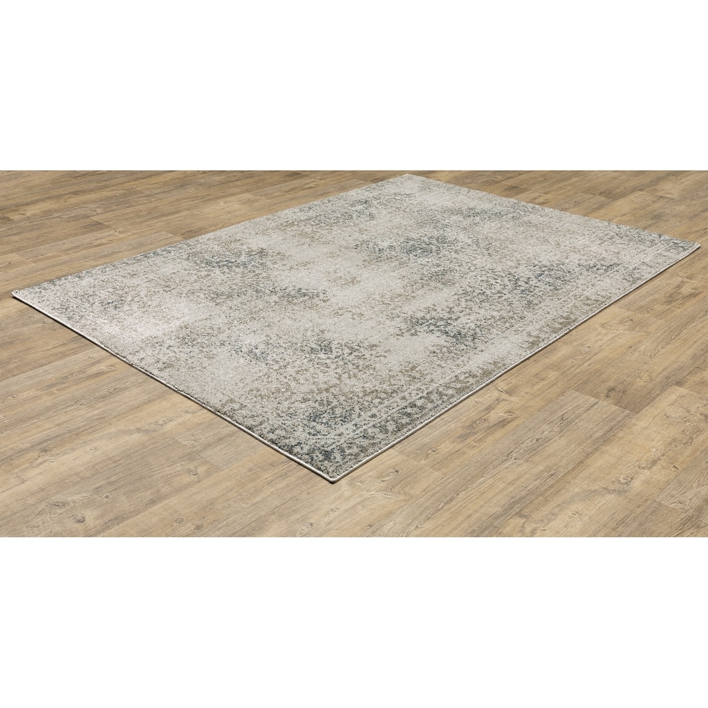 Alfortville Beige Grey Oriental Distressed Casual Area Rug