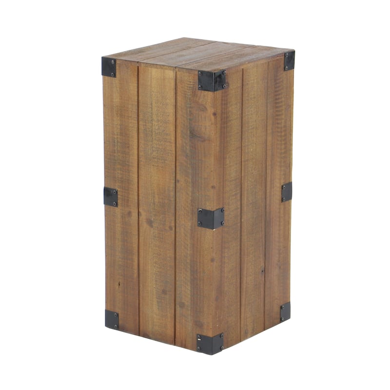Wood Pillar Style Pedestal Table with Metal Corner Brackets - Set of 5 Brown - Roche River Decor - 16"W x 16"L x 36"H