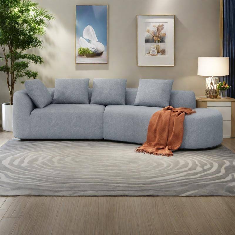 116" Pearl Upholstery Curved Sectional Sofa with Chaise Lounge, High-Density Compressed Sponge Design - Light Gray