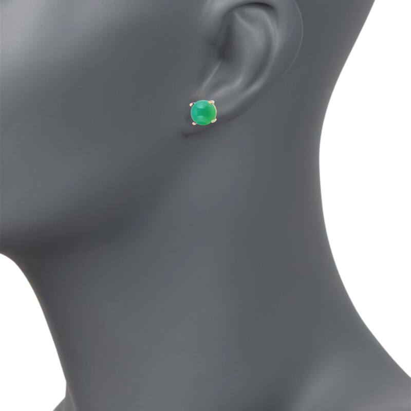 18K Yellow Over Sterling Silver 8mm Round Genuine Gemstone Stud Earrings