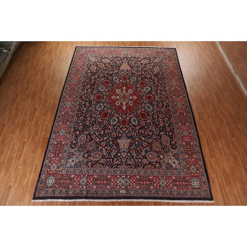 Handmade Vegetable Dye Kashmar Persian Large Rug Navy Blue Wool - 11'5" x 16'0"