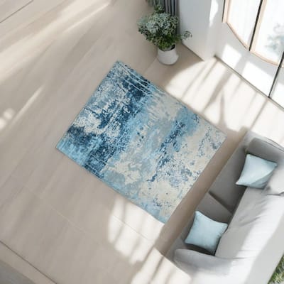 EORC Hand-Knotted Wool Hand-Crafted Rug, Ivory/Dark Teal | Elegant and Durable Area Rug for Enhancing the Comfort and St