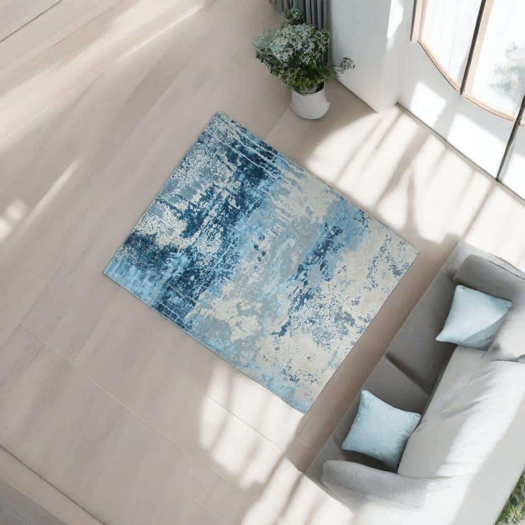 EORC Hand-Knotted Wool Hand-Crafted Rug, Ivory/Dark Teal | Elegant and Durable Area Rug for Enhancing the Comfort and St