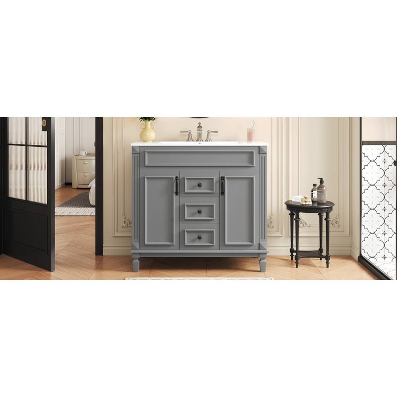 GDFStudio - Carrinford Modern Freestanding Bathroom Vanity with Ceramic Sink and 2 Soft Closing Doors & 2 Drawers