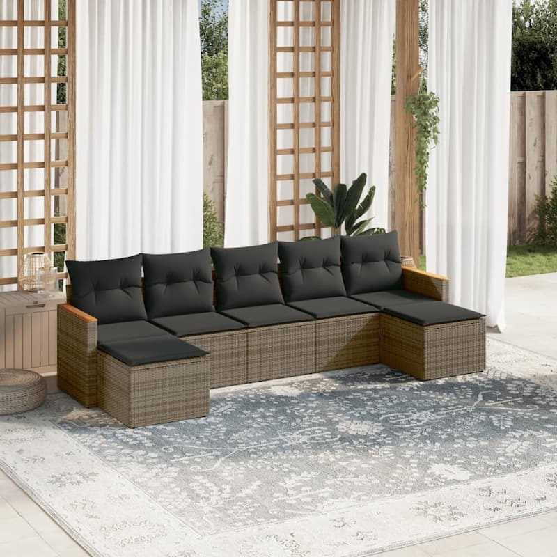 vidaXL Patio Sofa Set with Cushions Outdoor Conversation Furniture Poly Rattan - Gray without table - 24.2 x 21.7 x 27.2 in