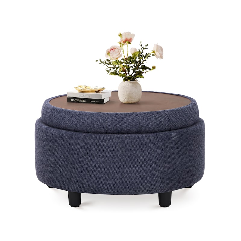 RENEWLINE Fabric Storage Ottoman with Tray Lid - Footrest & Hidden Storage for Living Room​ - 1 - Blue