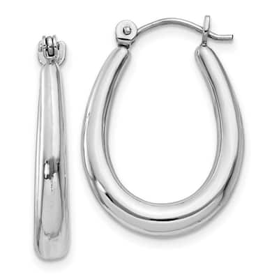 Curata 14k White Gold Hollow 10x3mm Oval Polished Hoop Earrings