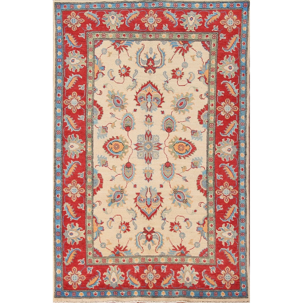 Kazak Area Rug Hand-Knotted Traditional Wool Carpet - 3'9"x 6'1"