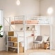 preview thumbnail 1 of 22, Full Size Metal Loft Bed with Wardrobe, Desk, Storage Shelves White