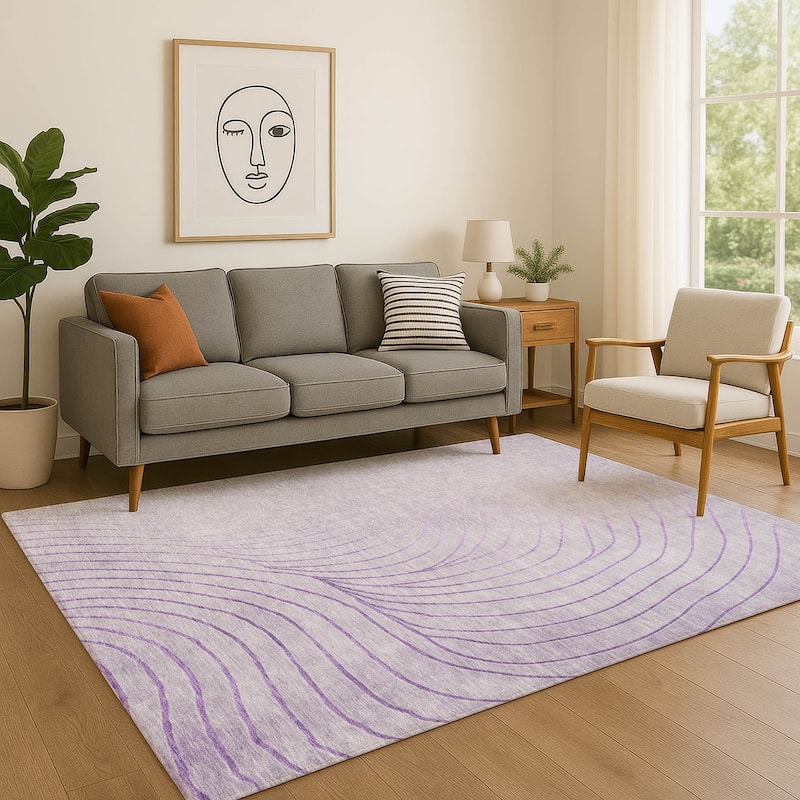 Premium Washable Super Soft Modern Wave Mayfield Rug - Lavender - 5' x 7'6"