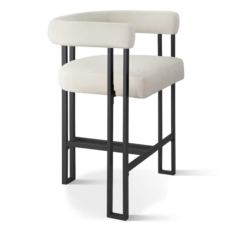 24" Seat Height Upholstered Velvet Solid back Counter Stool (Set of 2)