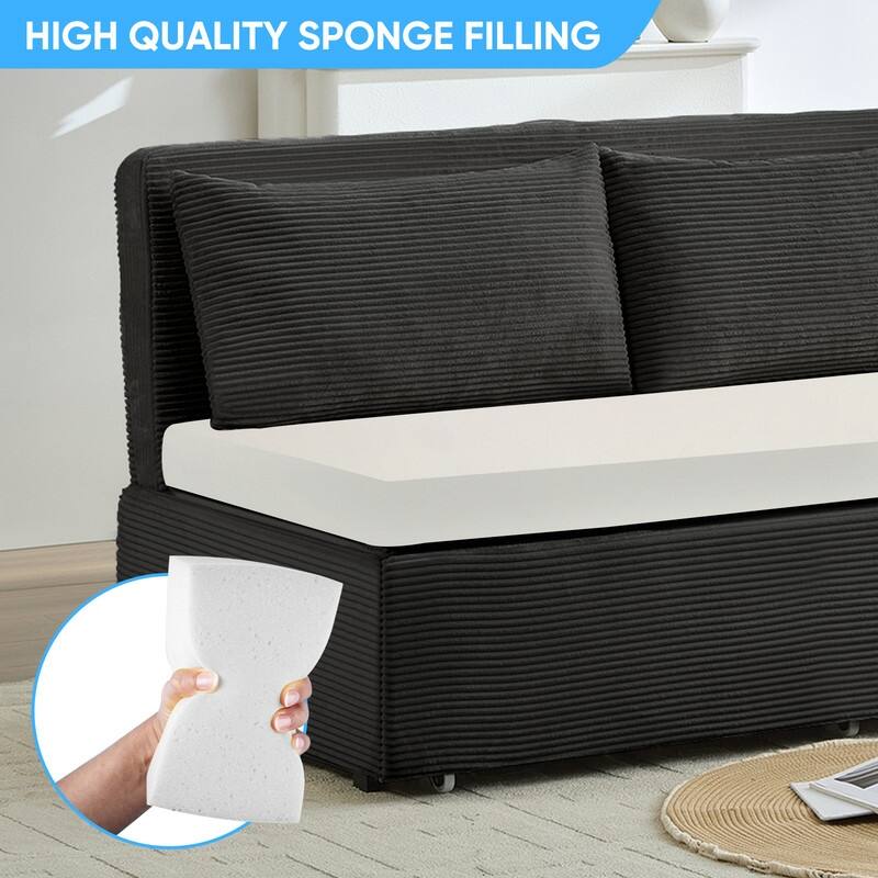 Mixoy Corduroy Fabric Queen Size/Twin Size Sofa Bed, 2-in-1 Modern Pull Out Sleeper Sofa Bed