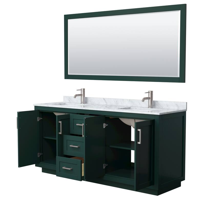 Miranda Double Vanity Set, White Carrara Marble Top, 70-Inch Mirror