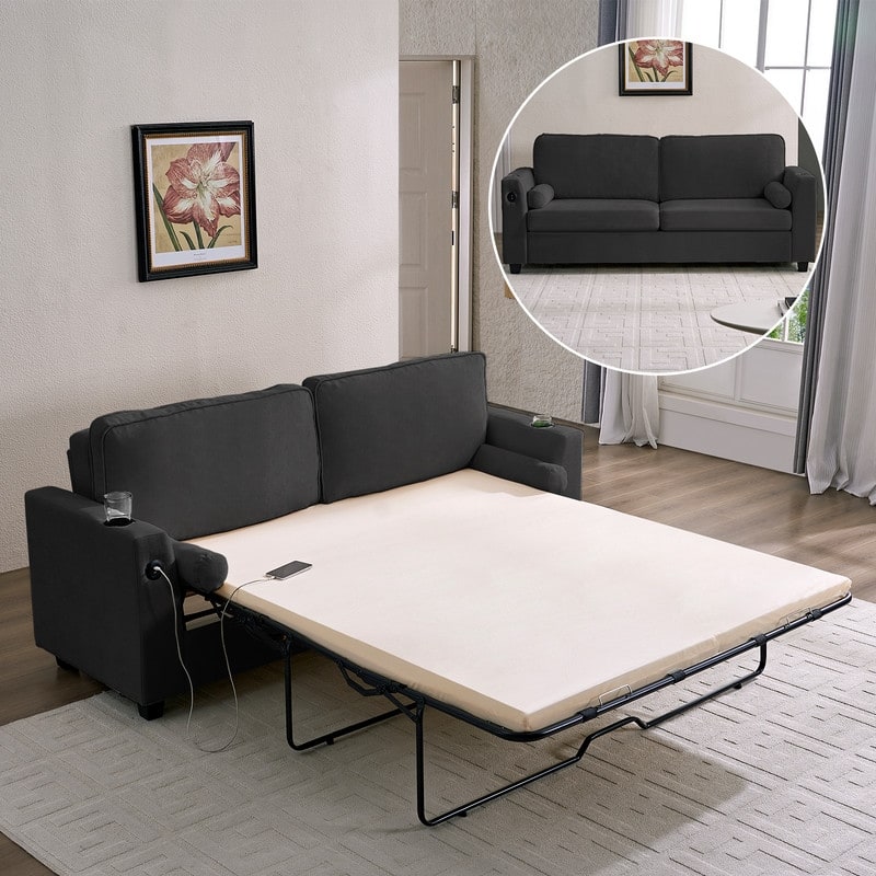 Mixoy Pull Out Loveseat Sofa,Sleeper Sofa Bed with Mattress,Cup Holder