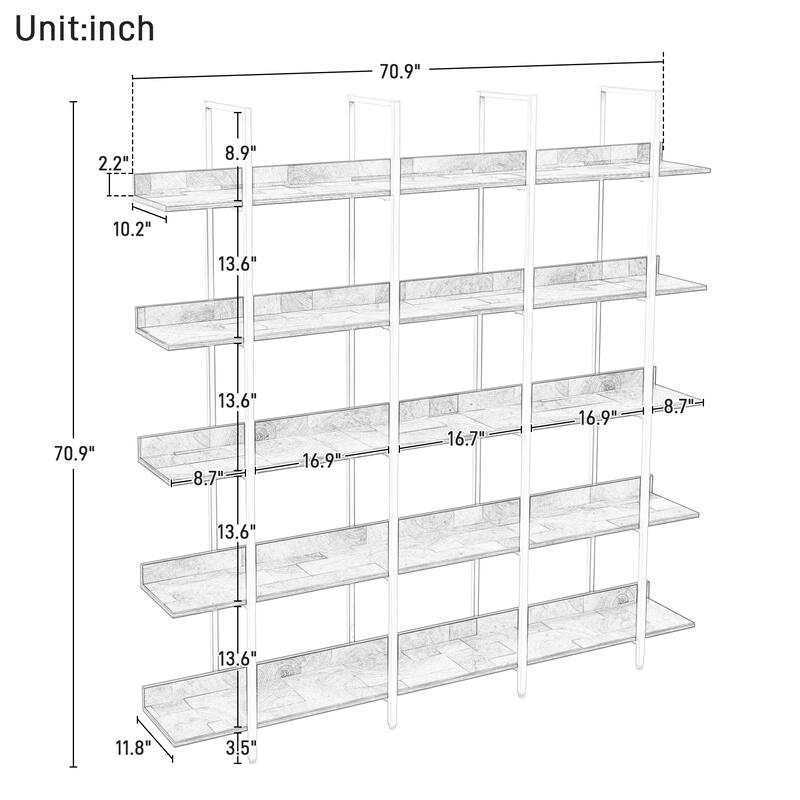 5 Tier Bookshelf Office Bookshelf Metal Frame MDF Board