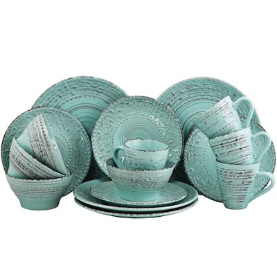 Beach House 16-Piece Stoneware Dinnerware Set in Light Teal