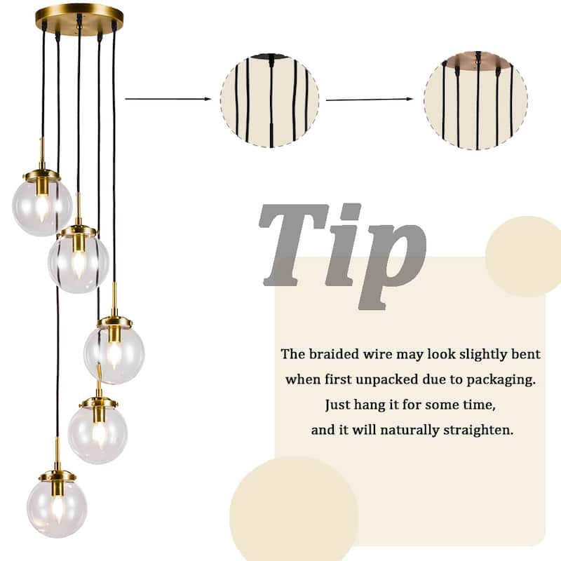 Modern Staircase Globe Bubble Glass Linear Chandelier 5-Lights Corner Pendant Light - H 59"