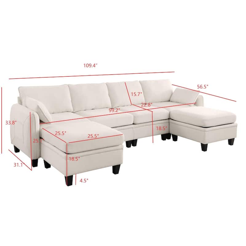 109.4" Chenille Sectional Sofa with Two Ottomans