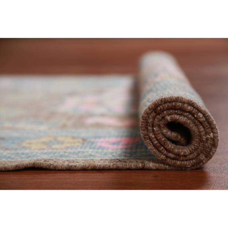 Hand Knotted Oriental 100% Wool Carpet Transitional Floral Brown Oushak Runner Rug - 15' 3'' X 3' 4''