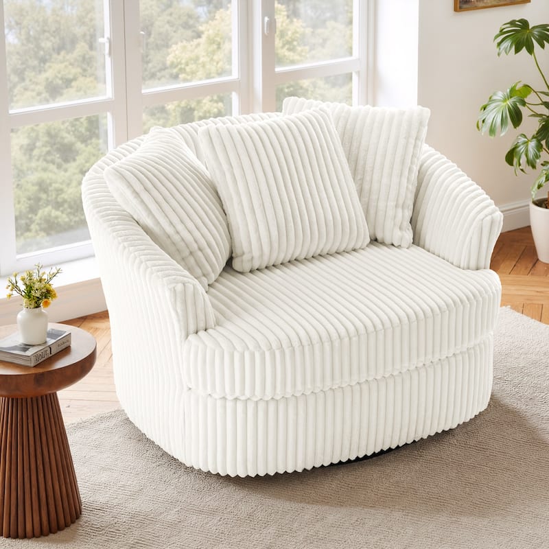 UIXE Oversize 43" Plush Corduroy Swivel Barrel Chair Comfy Accent Chair For Living Room