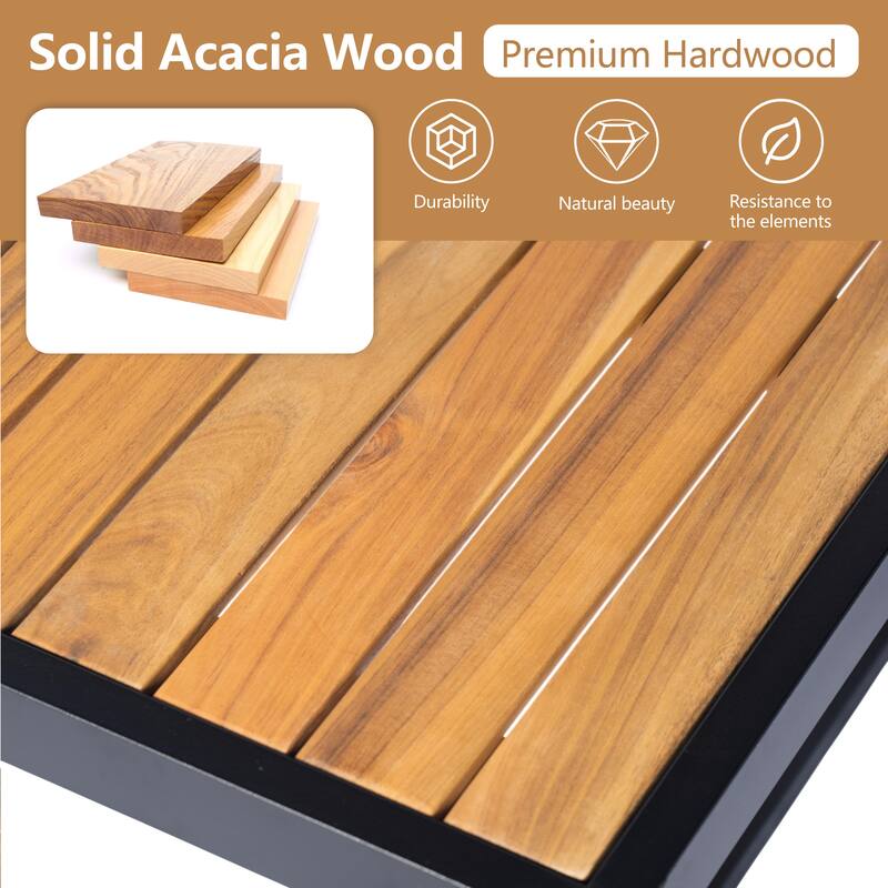 3-Piece Acacia Wood & Metal Patio Sofa Set - Outdoor Sectional with Cushions - Durable Backyard Conversation Set