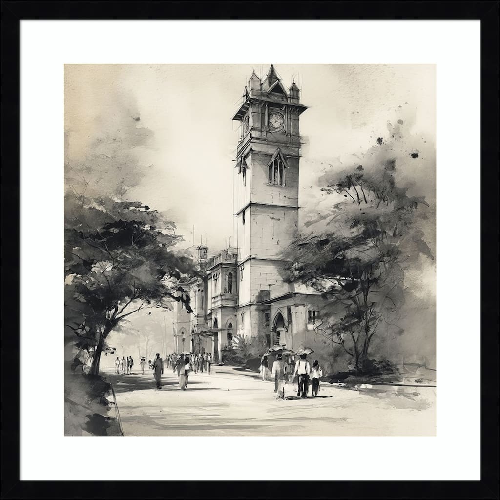 Mumbai Bombay by Tradelink inhouse artist Wood Framed Wall Art Print - Svelte Noir Black