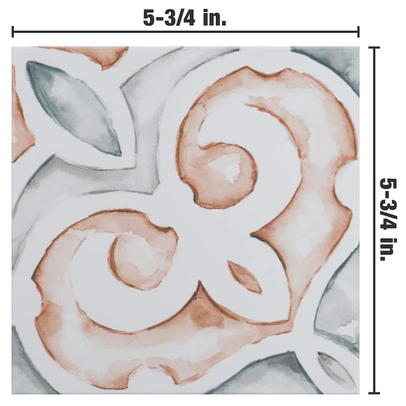 Merola Tile Saint Germain Chaud Deco Simone 5-3/4" x 5-3/4" Porcelain Floor and Wall Tile