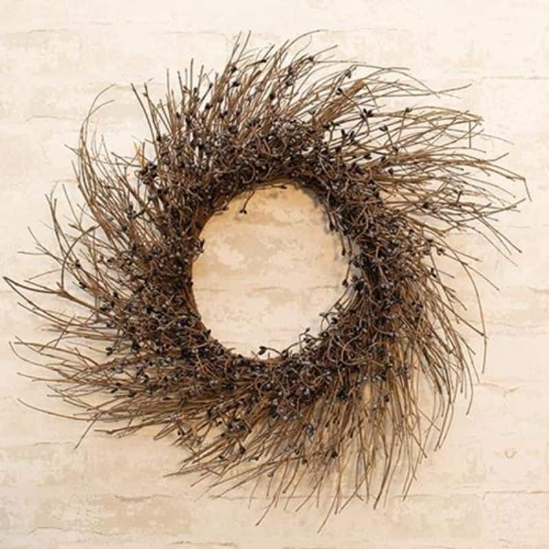 22 Inch Grey and Black Pip Berry Twig Wreath with Wispy Branches for Front Door and Porch Decor