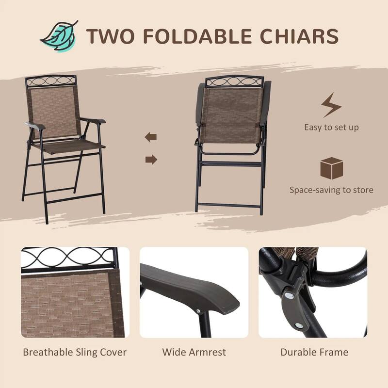 4PCS Patio Dining Set, Folding Chairs, Umbrella, Glass Table Outdoor