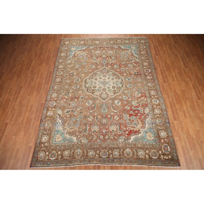 Hand Knotted Oriental 100% Wool Carpet Traditional Floral Brown Mashad Area Rug - 12' 1'' X 8' 10''