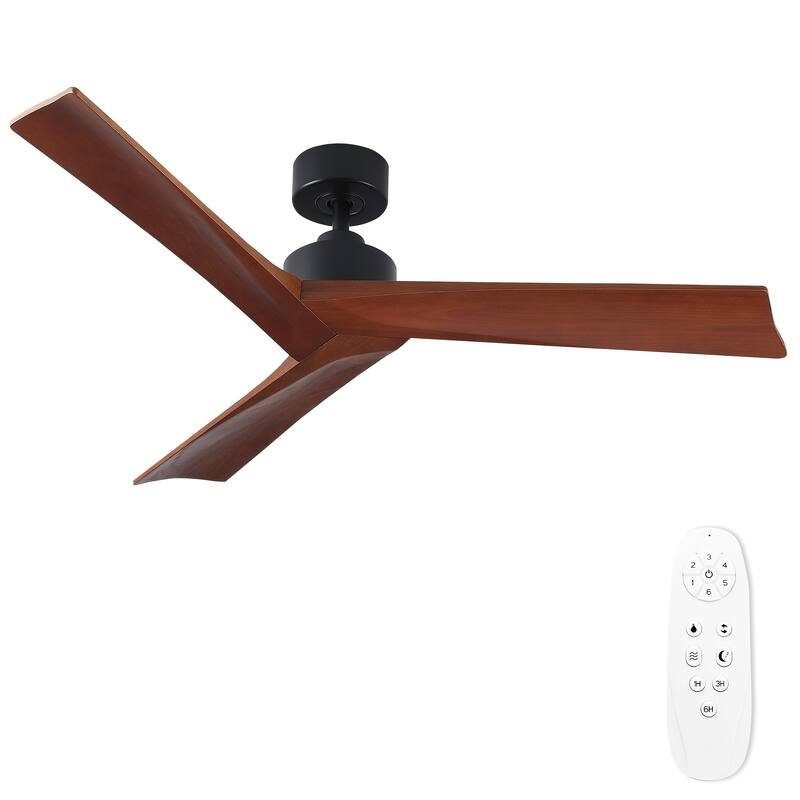 YUHAO SylvanAir Modern 52 in. Flush Mount Outdoor/Indoor Ceiling Fan with 3 Solid Wood Blades and DC Reversible Motor - SylvanAirⅦ 52 Inches  - Black