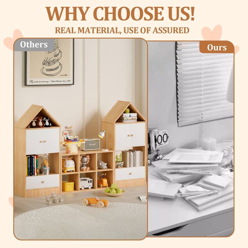 MVersatile Kids Bookshelf House Shape Toy Organizer for Bedroom Playroom