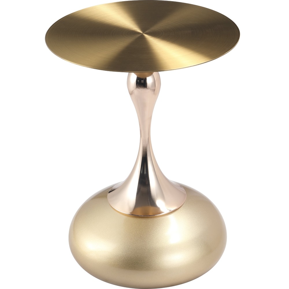 Savoy Modern Round Gold Side Table Gold with Brushed Metallic Top and Pedestal base for Living Rooms, Bedrooms, and Offices