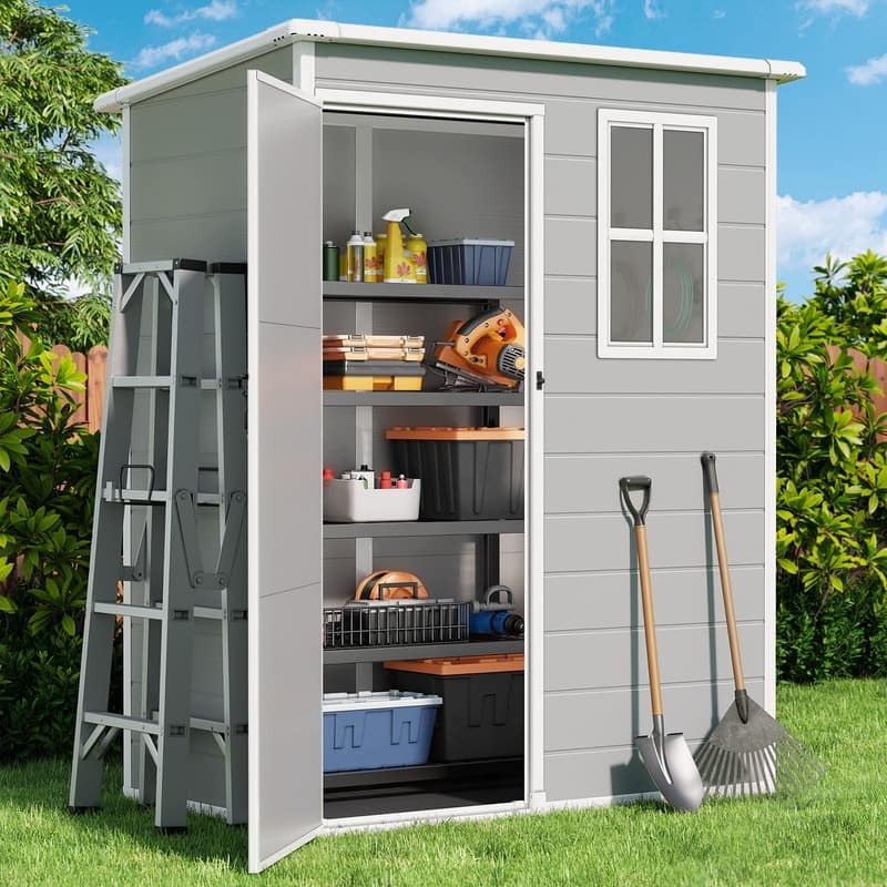 5' x 3' All Weather Durable Resin Outdoor Storage Shed with Floor for Patio Furniture and Tools