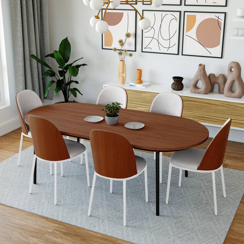 7-Piece Dining Set in White Steel Tule Collection by LeisureMod