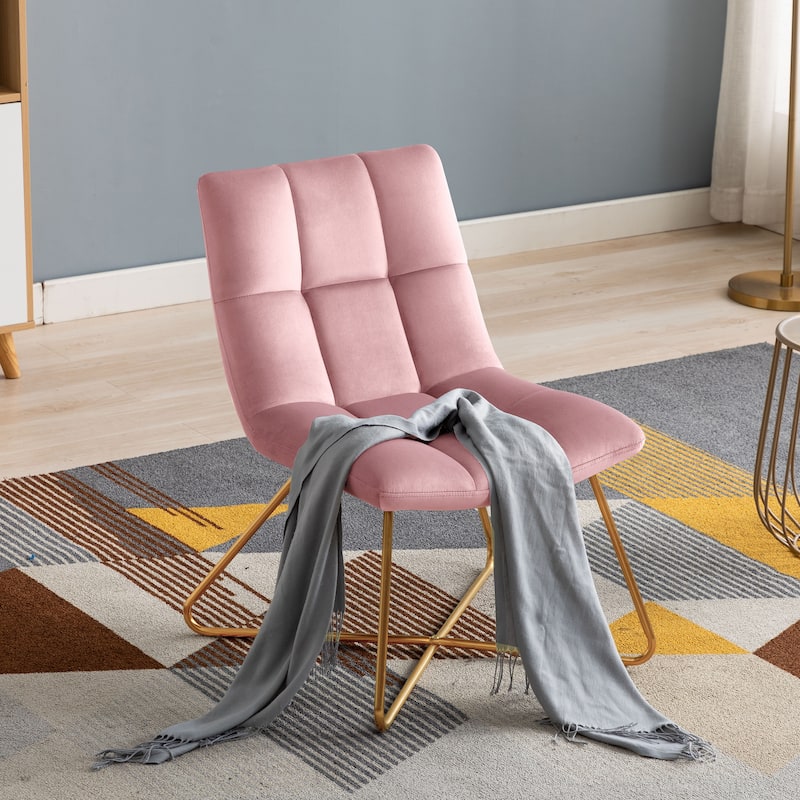 Retro 22” Width Leisure Lounge Vanity Accent Chair - Velvet - Salmon Pink