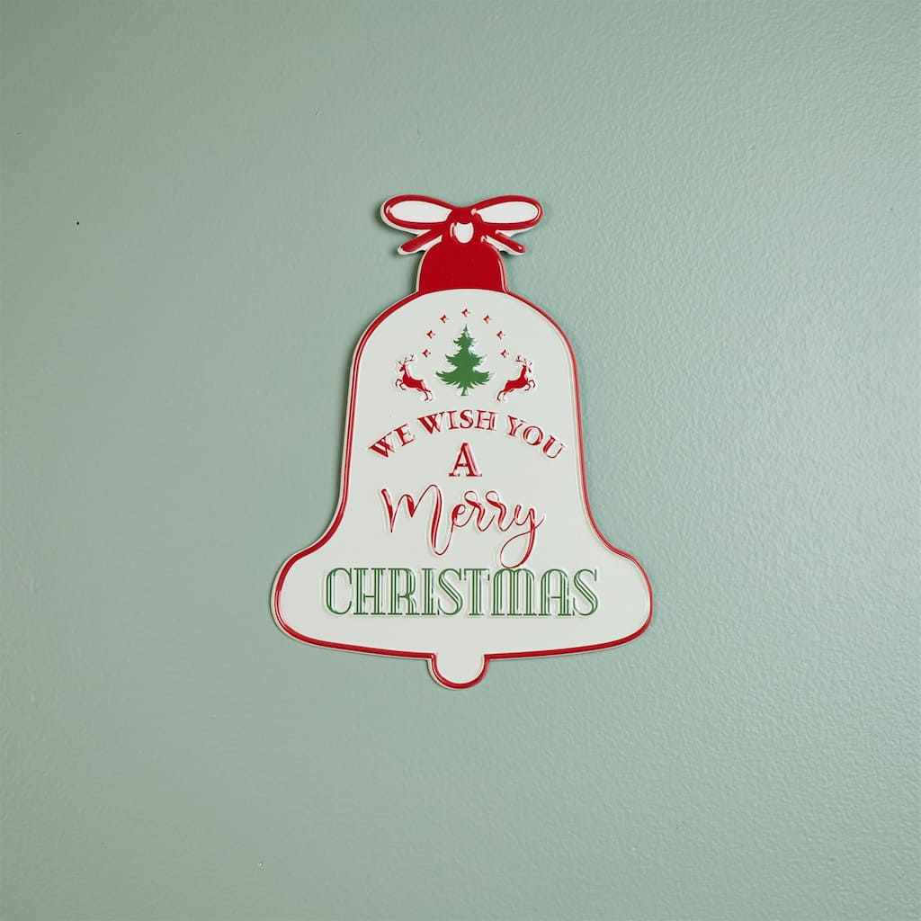 Merry Christmas Bell Wall Sign - 9.75" - White and Red