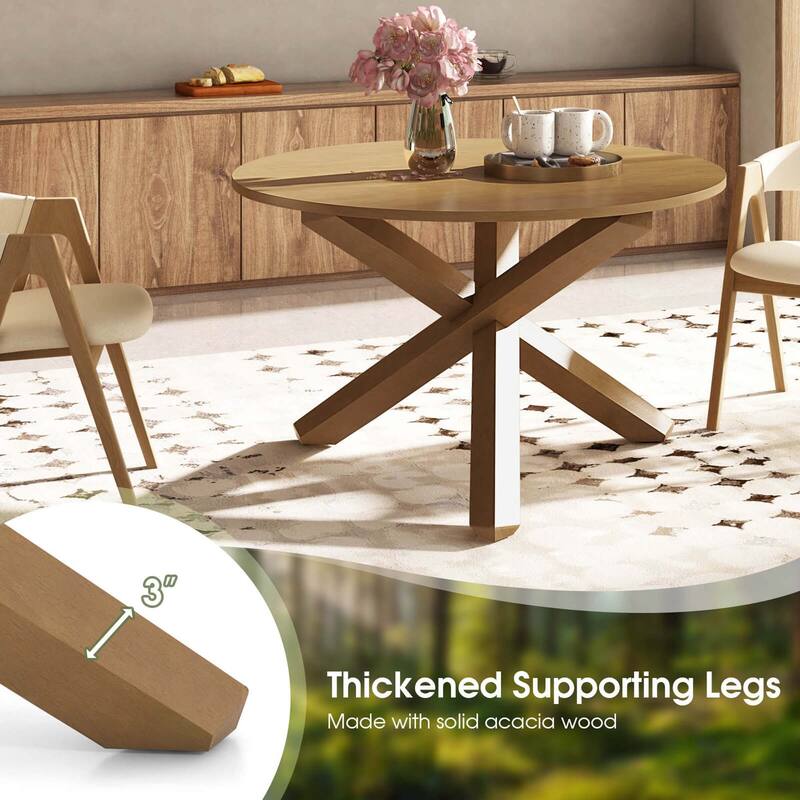 Costway 47" Round Dining Table with Solid Acacia Wood Legs for 4-6 - See Details