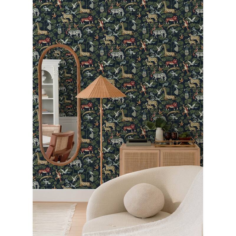A-Street Prints Rigby Navy Jungle Animals Wallpaper