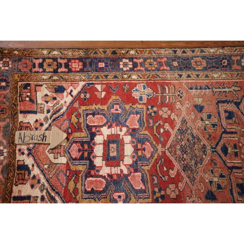 Geometric Heriz Persian Vintage Runner Rug Hand-Knotted Wool Carpet - 3'3"x 11'2"