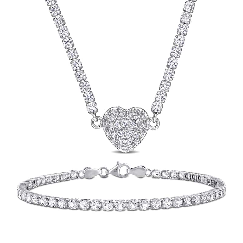 Miadora 23ct TGW Created White Sapphire Necklace Tennis Bracelet in Sterling Silver