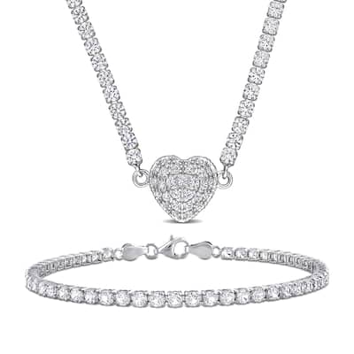 Miadora 23ct TGW Created White Sapphire Necklace Tennis Bracelet in Sterling Silver