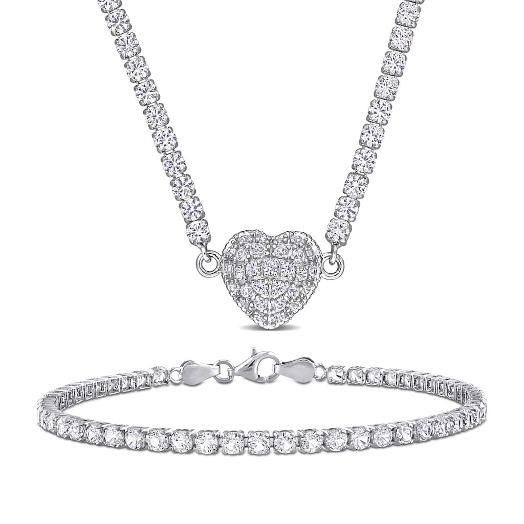 Miadora 23ct TGW Created White Sapphire Necklace Tennis Bracelet in Sterling Silver