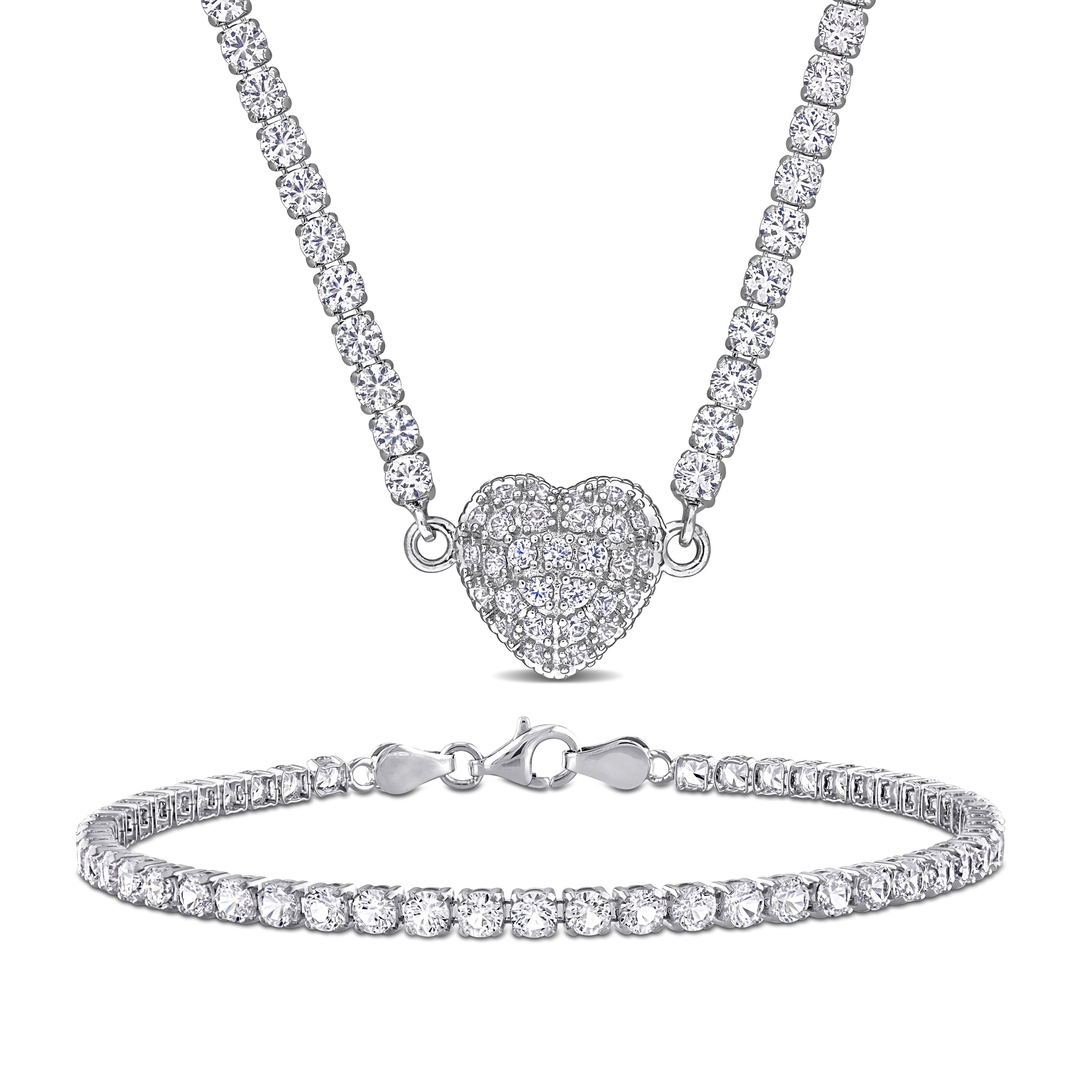 Miadora 23ct TGW Created White Sapphire Necklace Tennis Bracelet in Sterling Silver