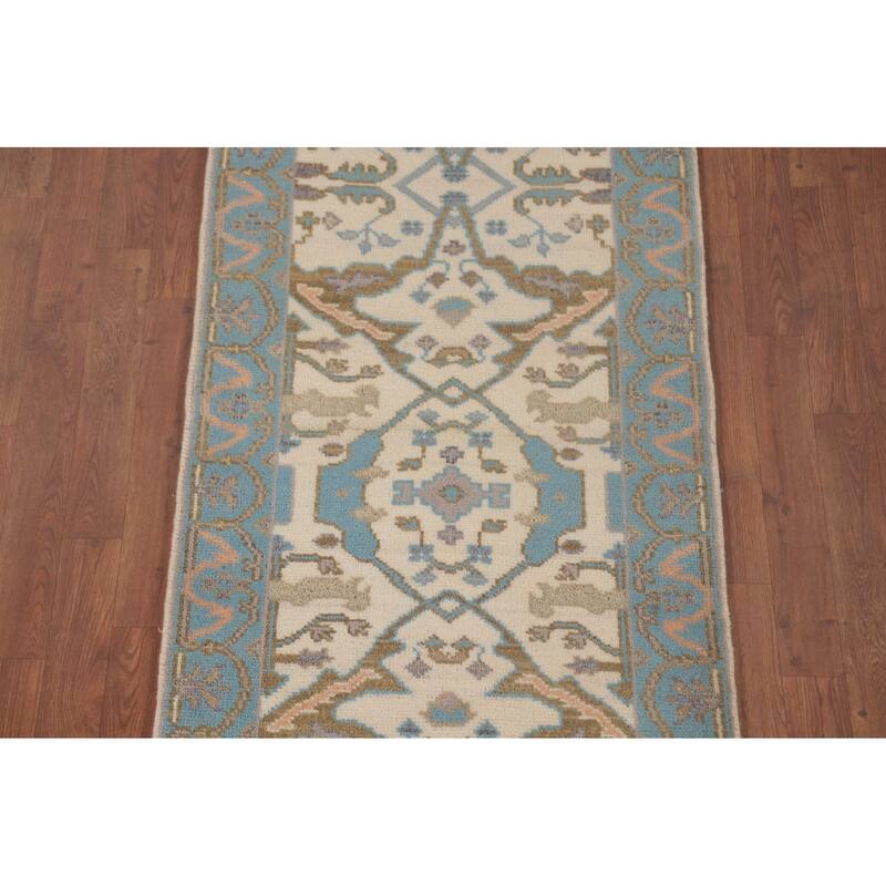 Earth Tone Oushak Runner Rug Hand-Knotted Wool Carpet - 2'7"x 7'9"