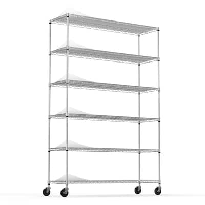 Heavy Duty 6 Tier Metal Shelves, Height Adjustable with Wheels