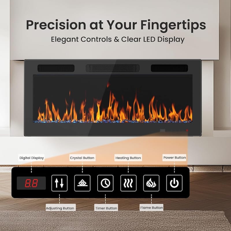 EROMMY Wall Mounted Electric Fireplace Heater with Remote, 12 Flame Colors & Timer