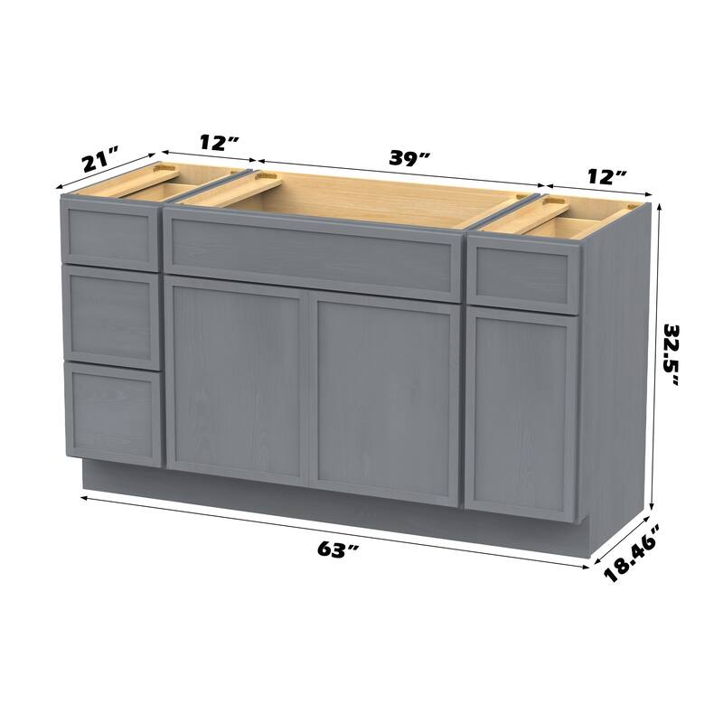 Vanity Art 63" Birch Freestanding Bathroom Vanity Cabinet without Top