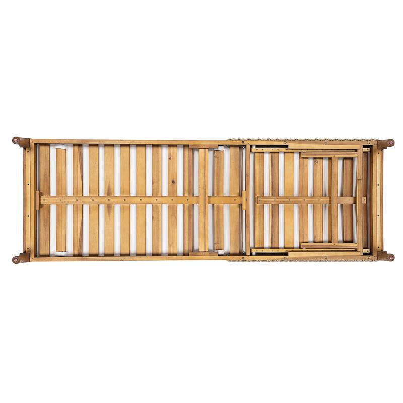 Christopher Knight Home - Solid Acacia Wood Outdoor Chaise Lounge with 4-Position Adjustable Backrest & Woven Rattan Accents