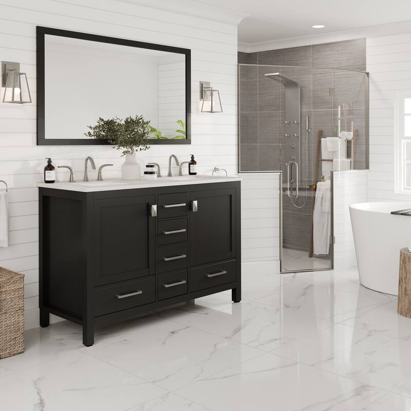 Eviva Aberdeen 48"W White SS Bath Vanity with Carrara Quartz Top